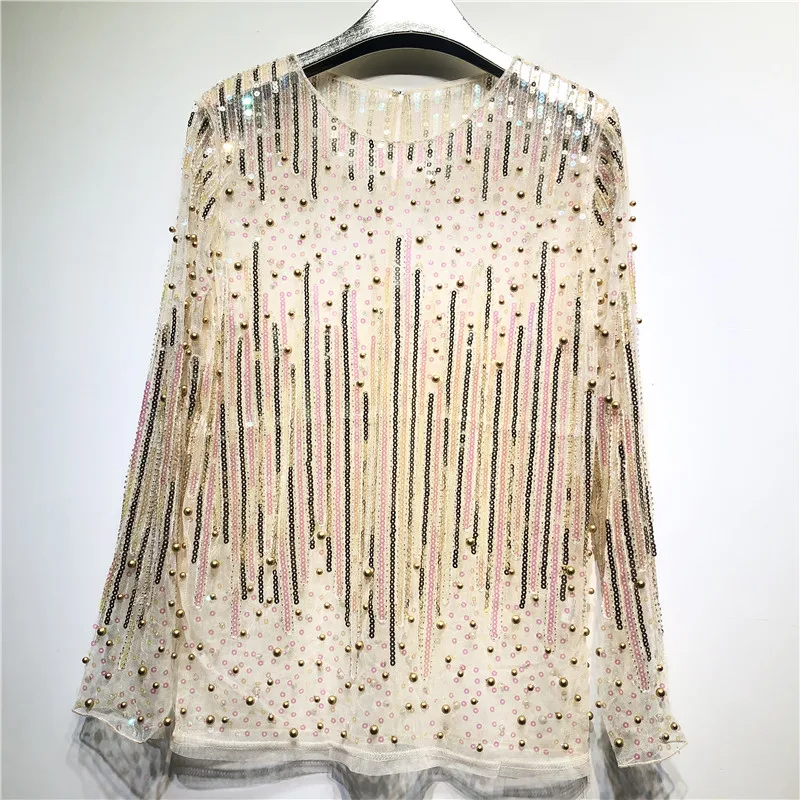 Женская привлекательная прозрачная сетчатая кружевная рубашка с длинным