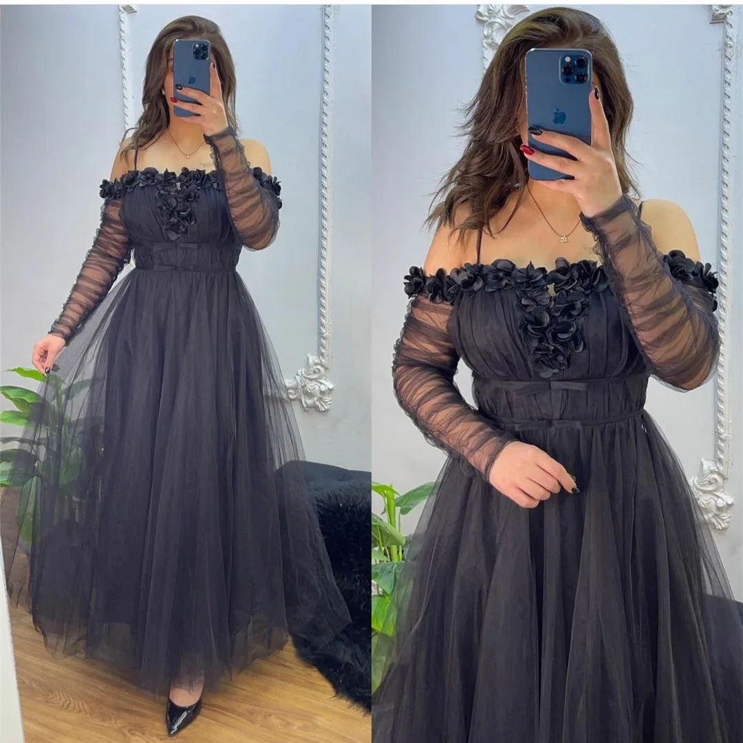 

Vintage Long Navy Blue Tulle Evening Dresses A-Line Pleated Floor Length Zipper Back Robe De Mariée Party Gown For Women