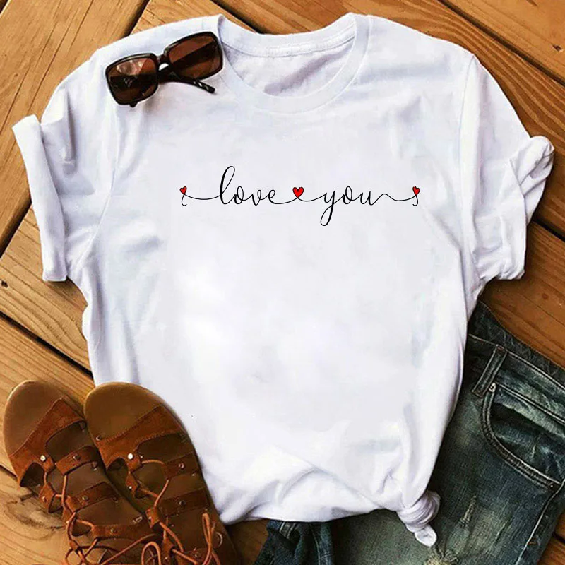 

New Cute Women T Shirt Fashion Love You Print Tops Tee Female Graphic Short Sleeve T-shirt 90s Ladies Funny T-shirt Top Clothes