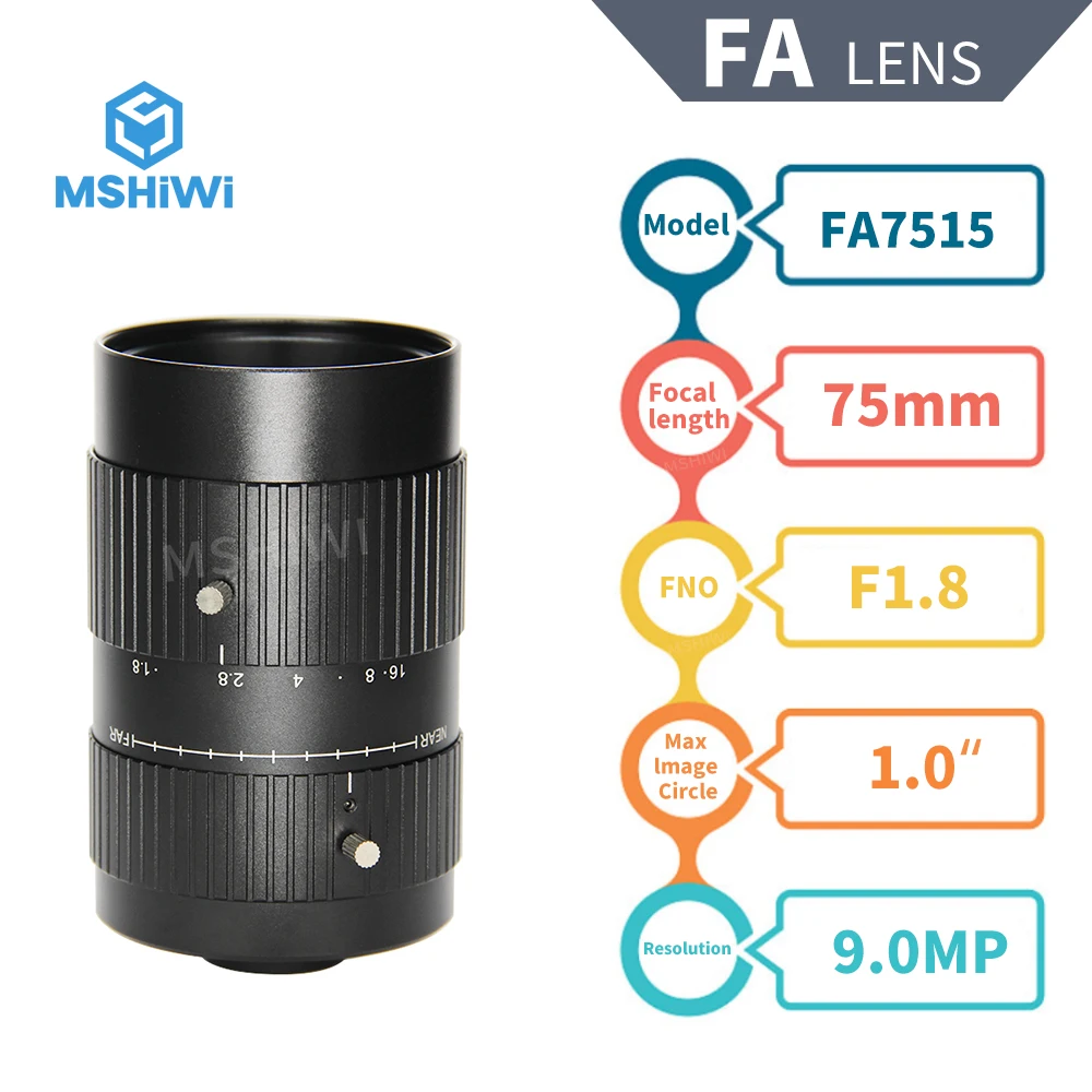 9MP фокусное расстояние 75 мм C Mount 1 "оптический формат F1.8 объектив с ручной