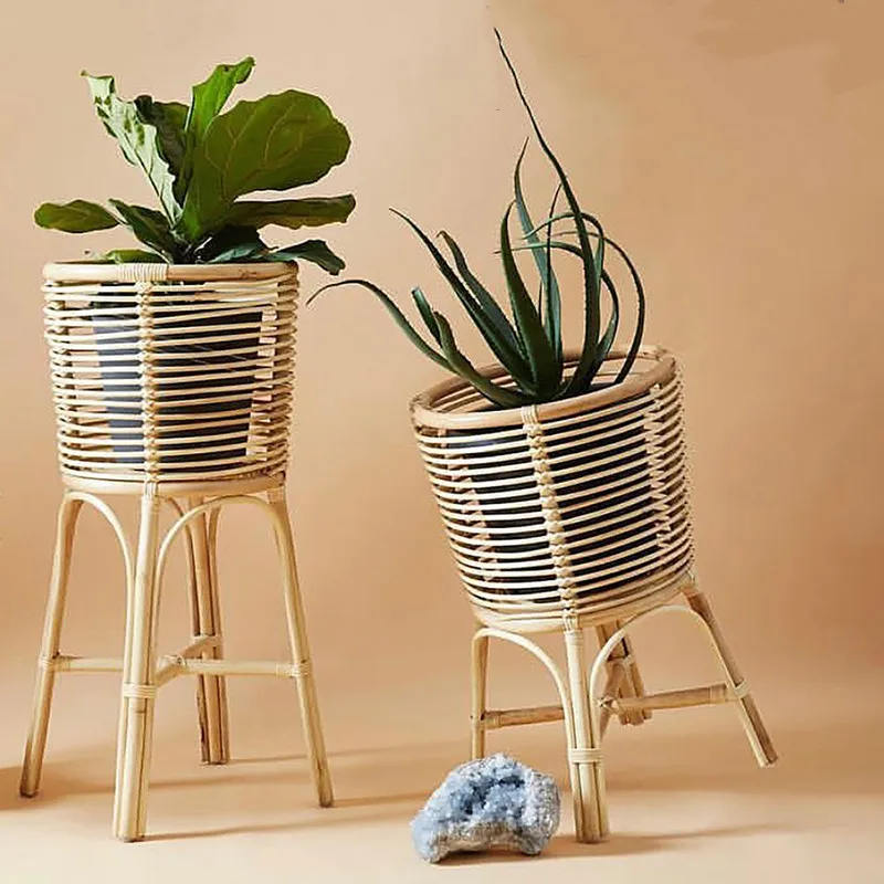 

Dreamhause Nordic style rattan woven flower stand shelf indoor living room green radish ornaments homestay flower pot