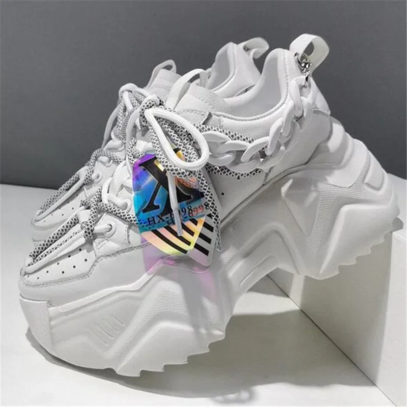 White Women Shoes New Chunky Sneakers For Women Lace-Up White Vulcanize Shoes Casual Fashion Dad Shoes Platform Sneakers Basket