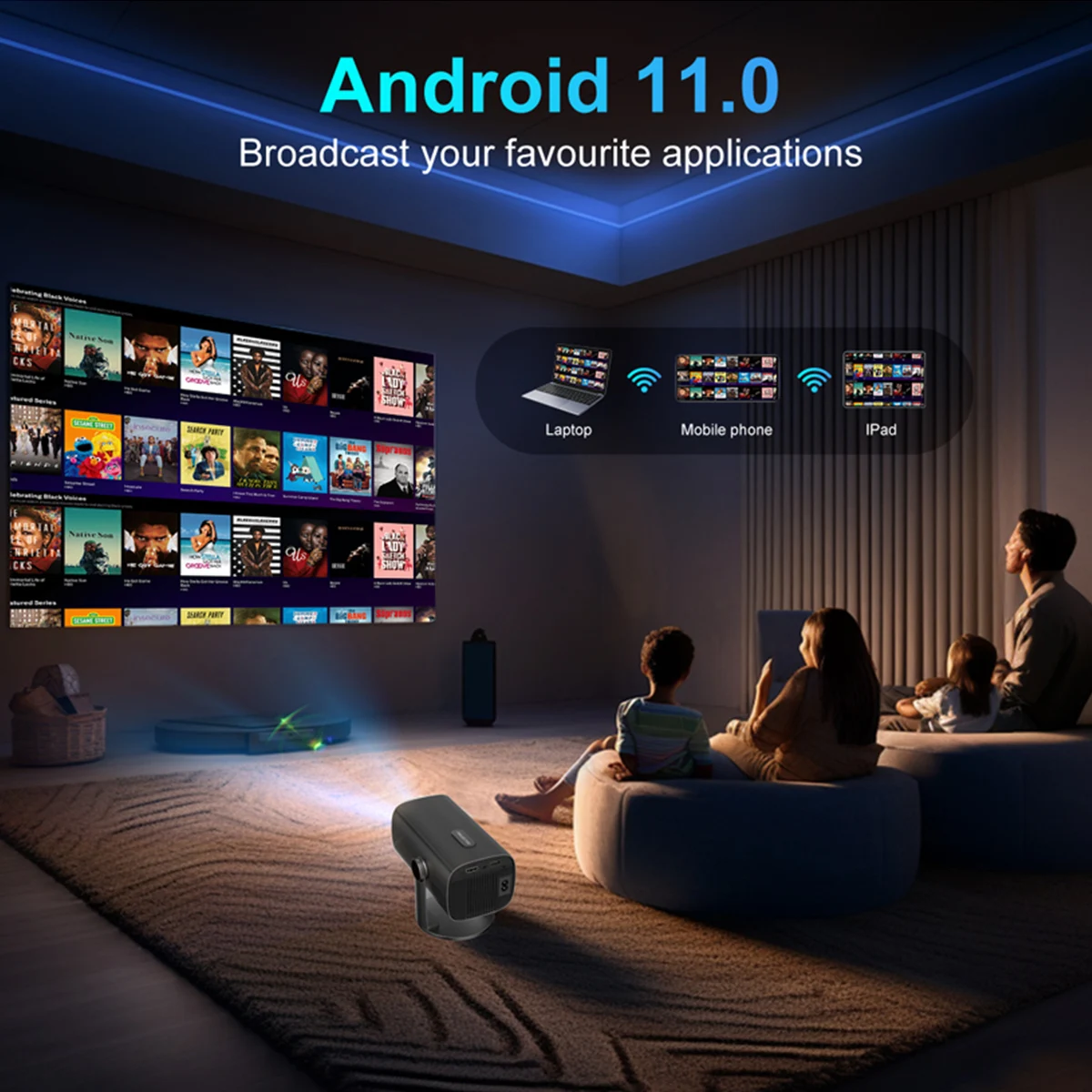 Фото Профессиональный мини-проектор 4k Hd 1280p Wi-Fi Led Smart TV (штекер США) №2