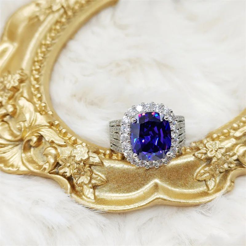 

Sparking Lab Sapphire Resizable Rings for Women 925 Silver Vintage Geometric Cubic Zirconia Ring Jewelry Wedding Engagement Gift