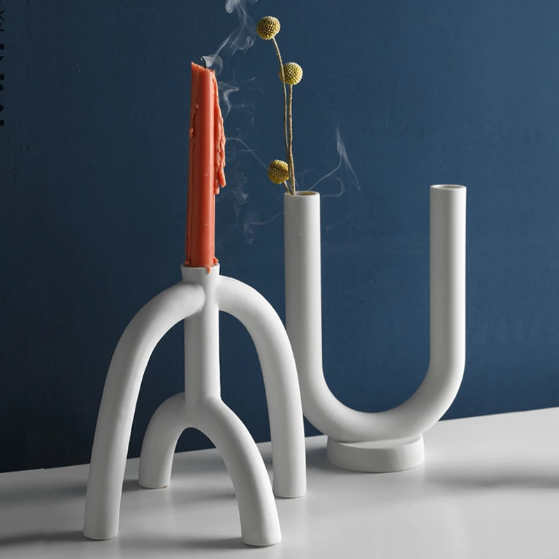 Креативные керамические подсвечники в скандинавском стиле белые с водяной