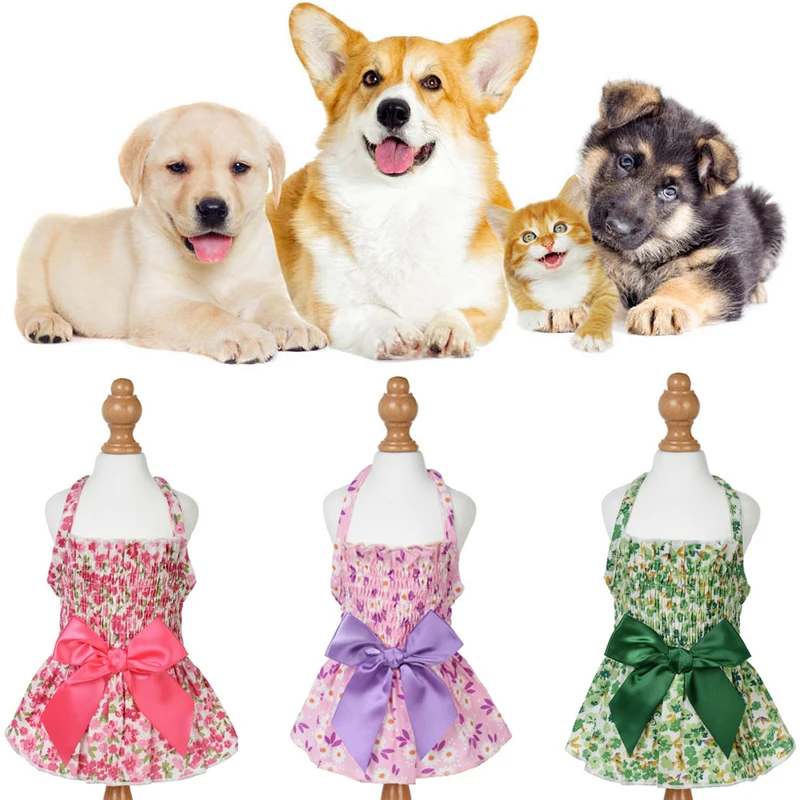

Dogs Dress Summer Large Bow Flower Pattern Dress Thin Pets Dog Cats Small Sling Princess Skirt Pet Clothes Dog Accessories Dress