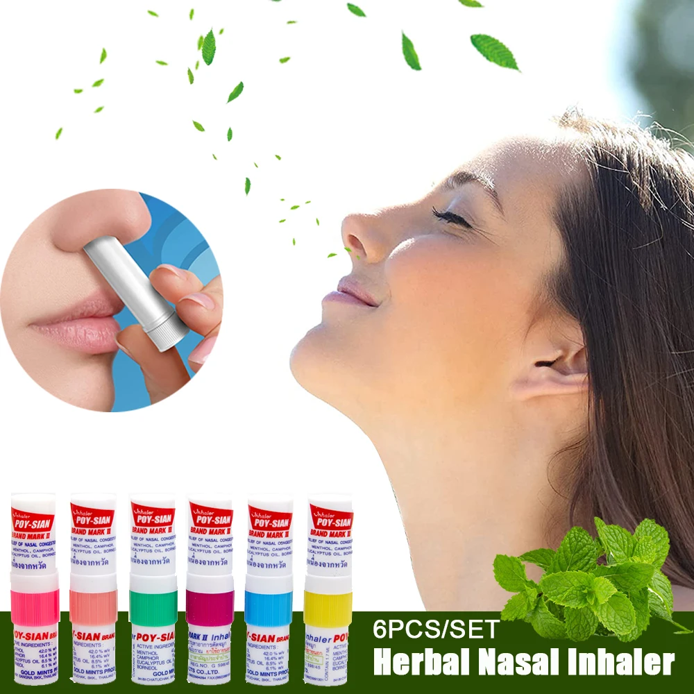 

6Pcs Thailand Herbal Nasal Inhaler Mint Cylinde Anti Fatigue Nose Aspirator Cure Nose Rhinitis Refreshing Aroma Oil Health Care