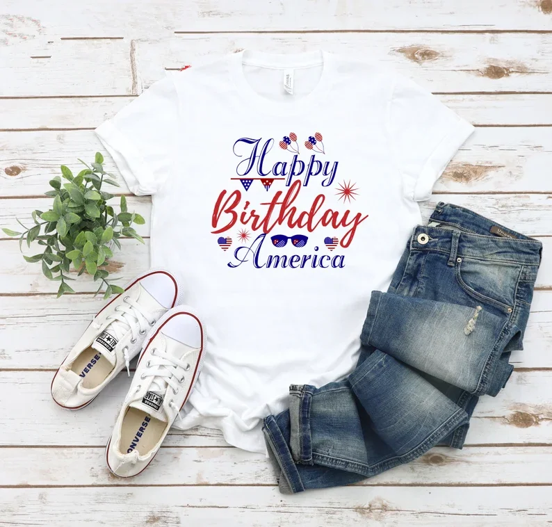 

Happy Birthday America Tshirt, Independence Day Happy 4th of July Fourth of July Party Patriotic 100%Cotton y2k Shirt Streetwear