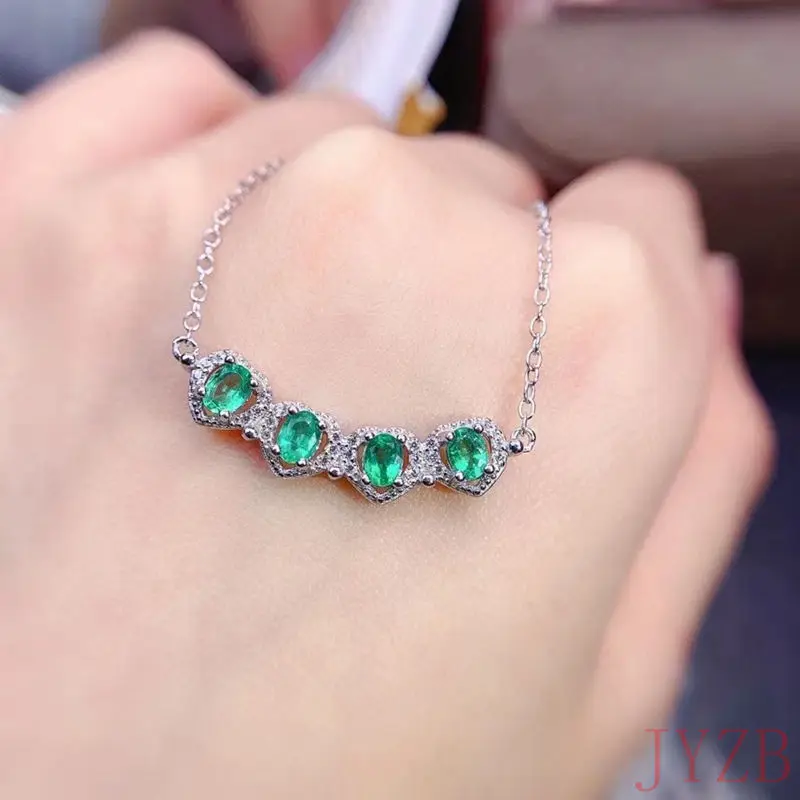 Simple and exquisite natural emerald necklace new product launch 925 pure silver plating gold lady Emerald