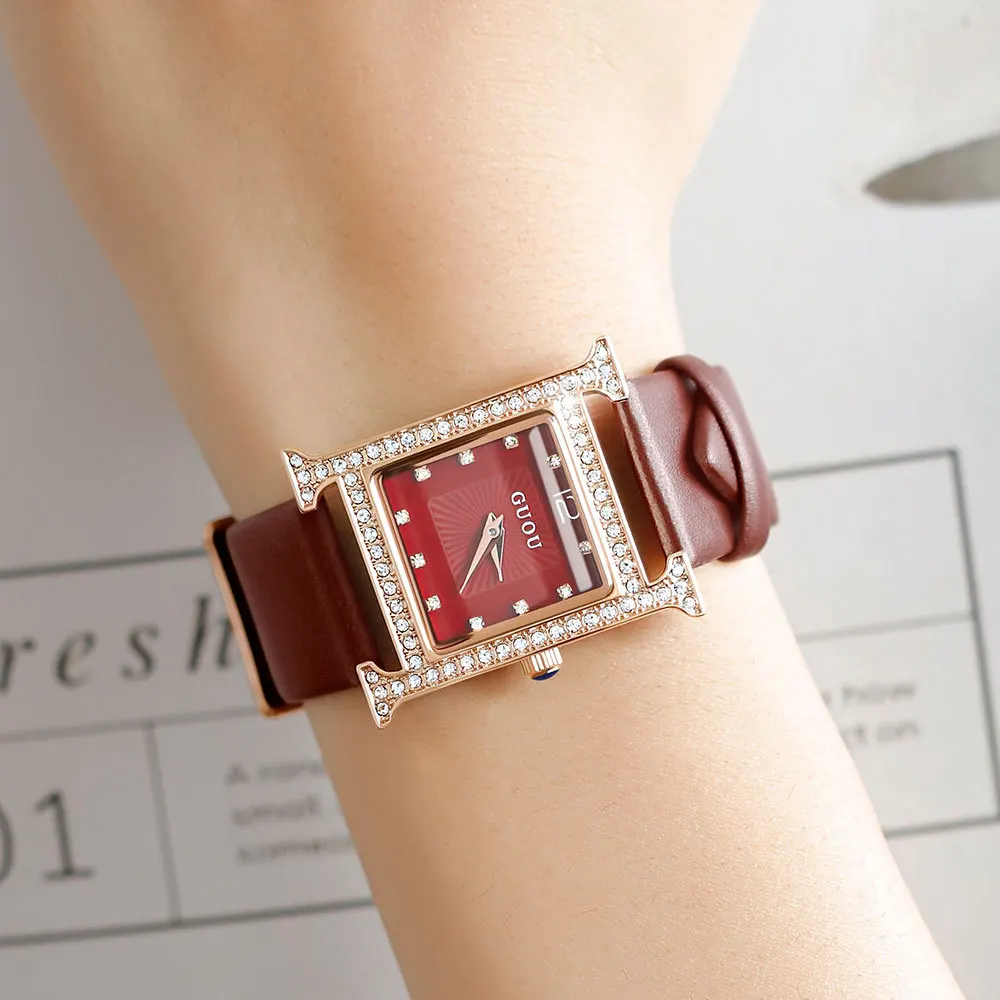 Square rhinestone women's watch belt watch