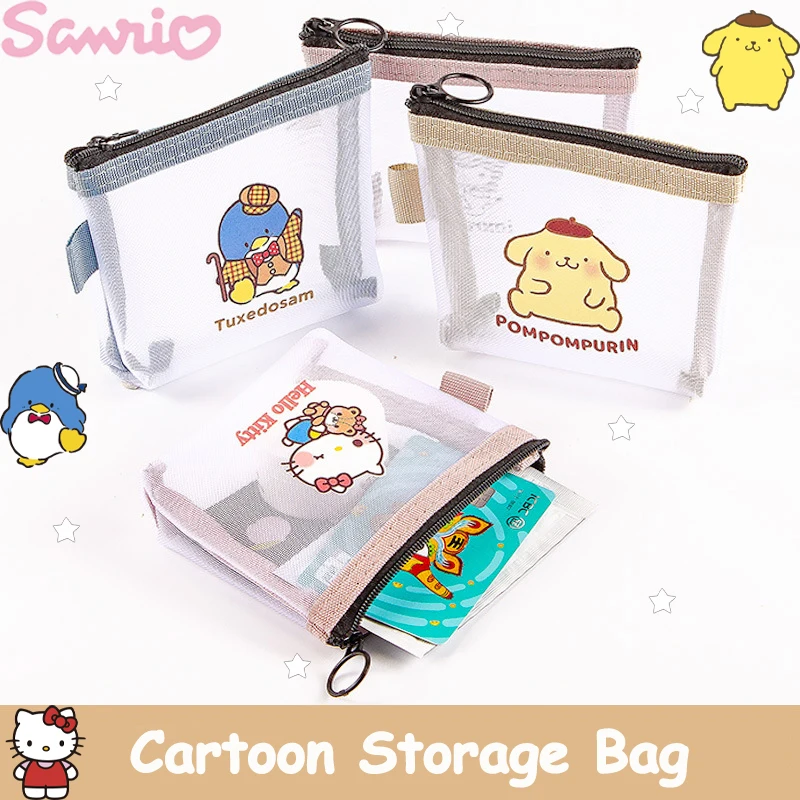 

Sanrio Kawaii Hello Kitty Transparent Storage Bag Cinnamoroll Kuromi My Melody Learning Stationery Cosmetics Coin Zipper Bags