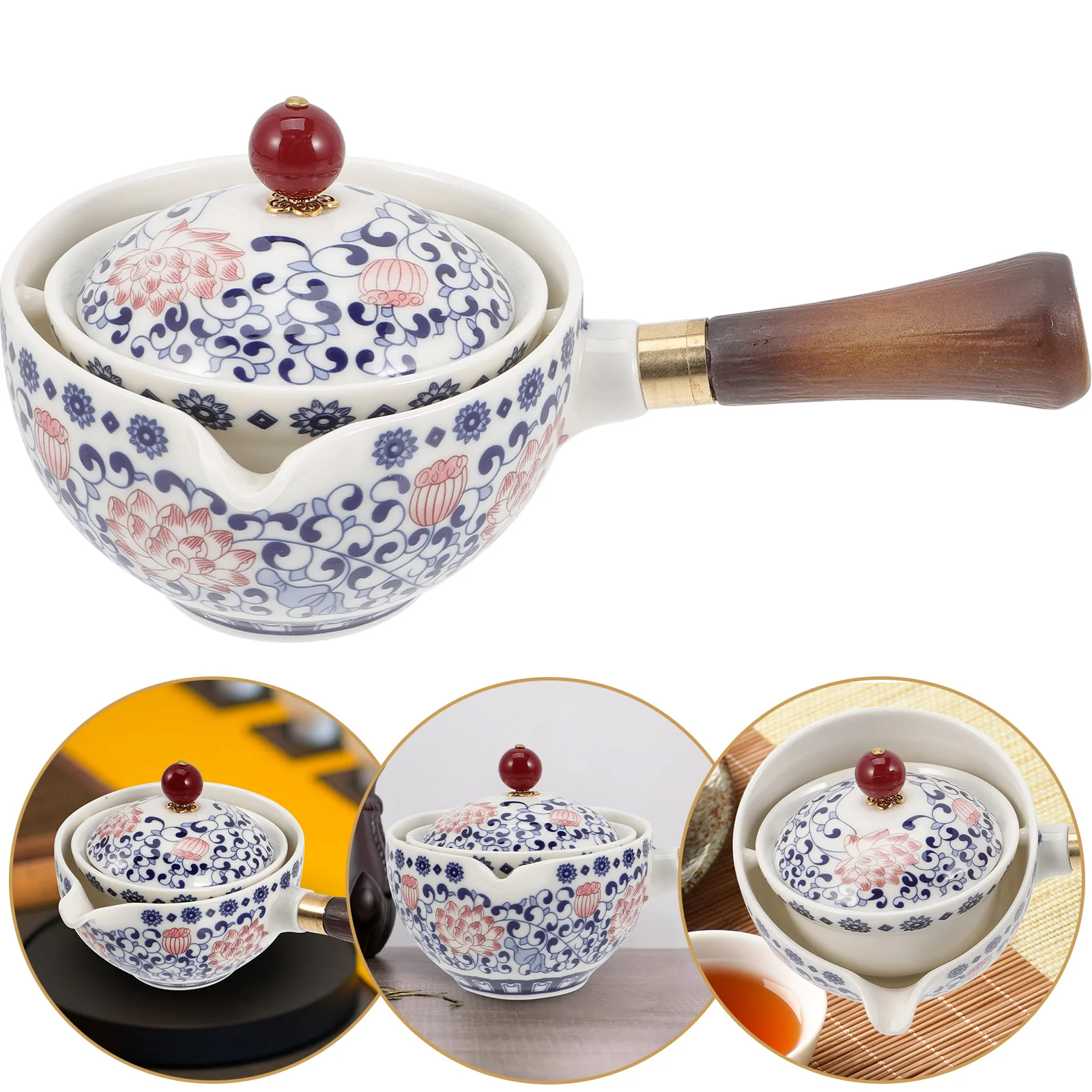

Tea Teapot Pot Kettle Ceramic Maker Side Chinese Loose Japanese Kyusu Handle Retro Gongfu Stovetop Rotating Making Vintage Pour
