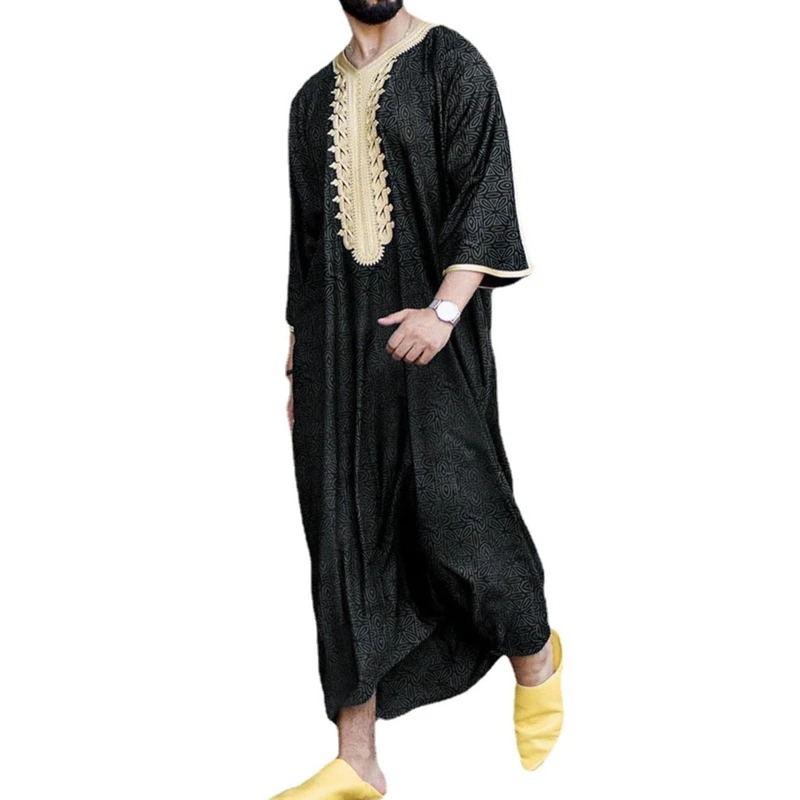 

Fashion Dubai Casual Kaftan Robe Muslim Clothing Dresses Abaya Shirt for Mens