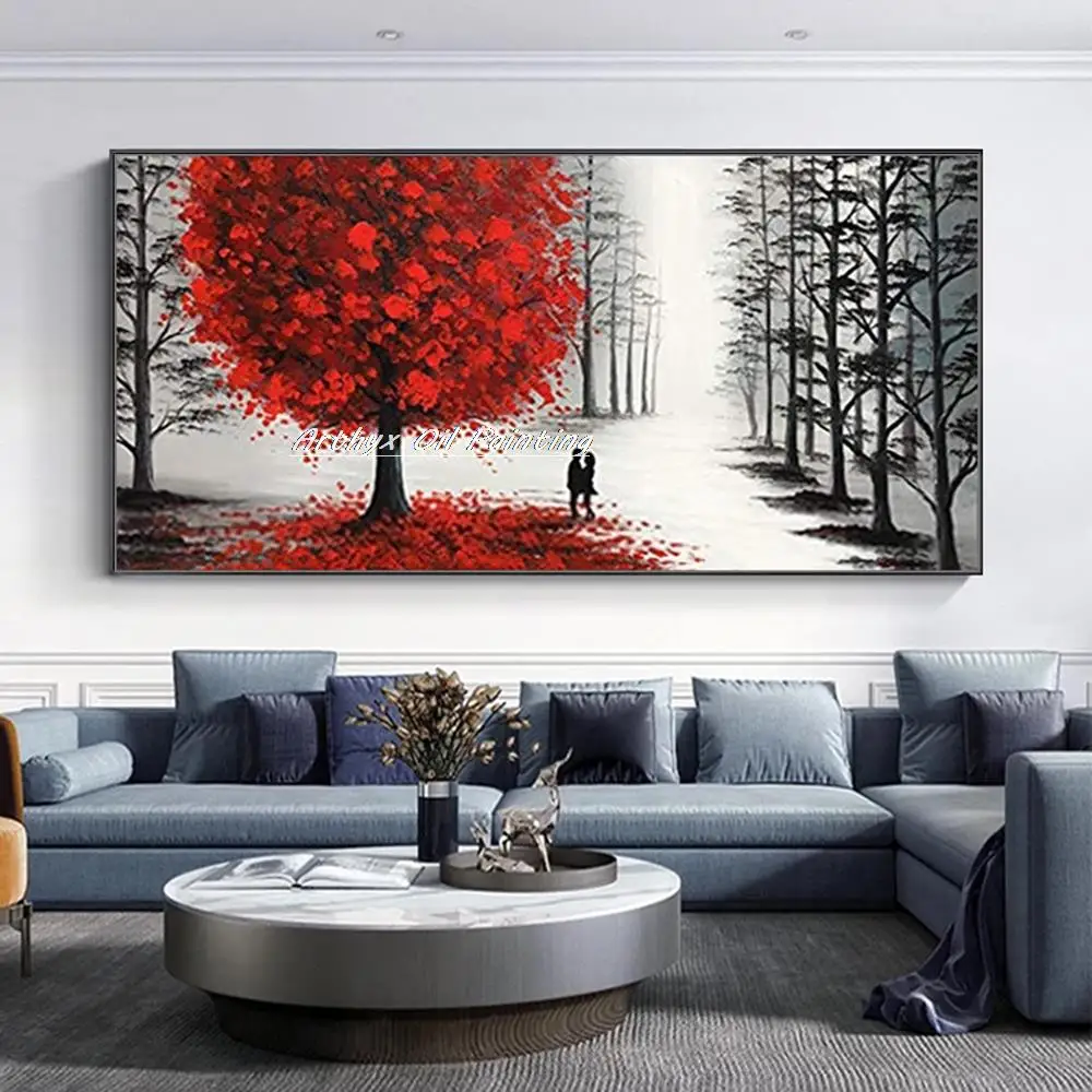

Arthyx 100% Handpainted Tree Landscape Oil Painting On Canvas Abstract Large Wall Art Picture Modern Home Decor For Living Room
