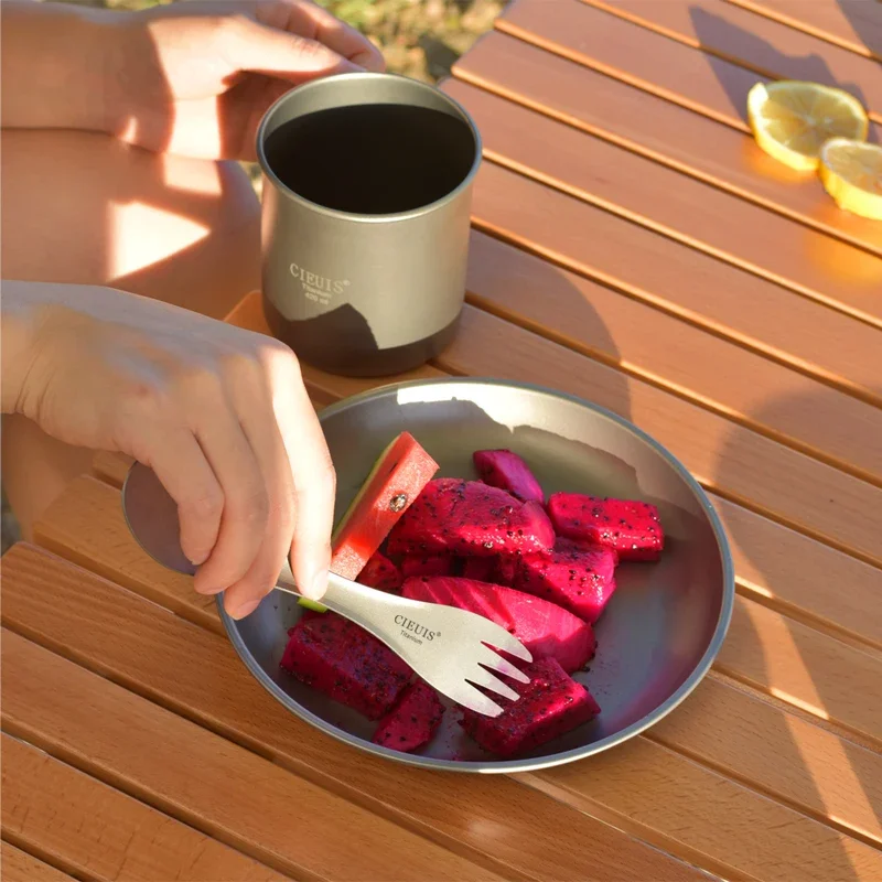 Ложка-вилка CIEUIS из титановой вилки 2 в 1 Ультралегкая портативная вилка 3-в-1 для