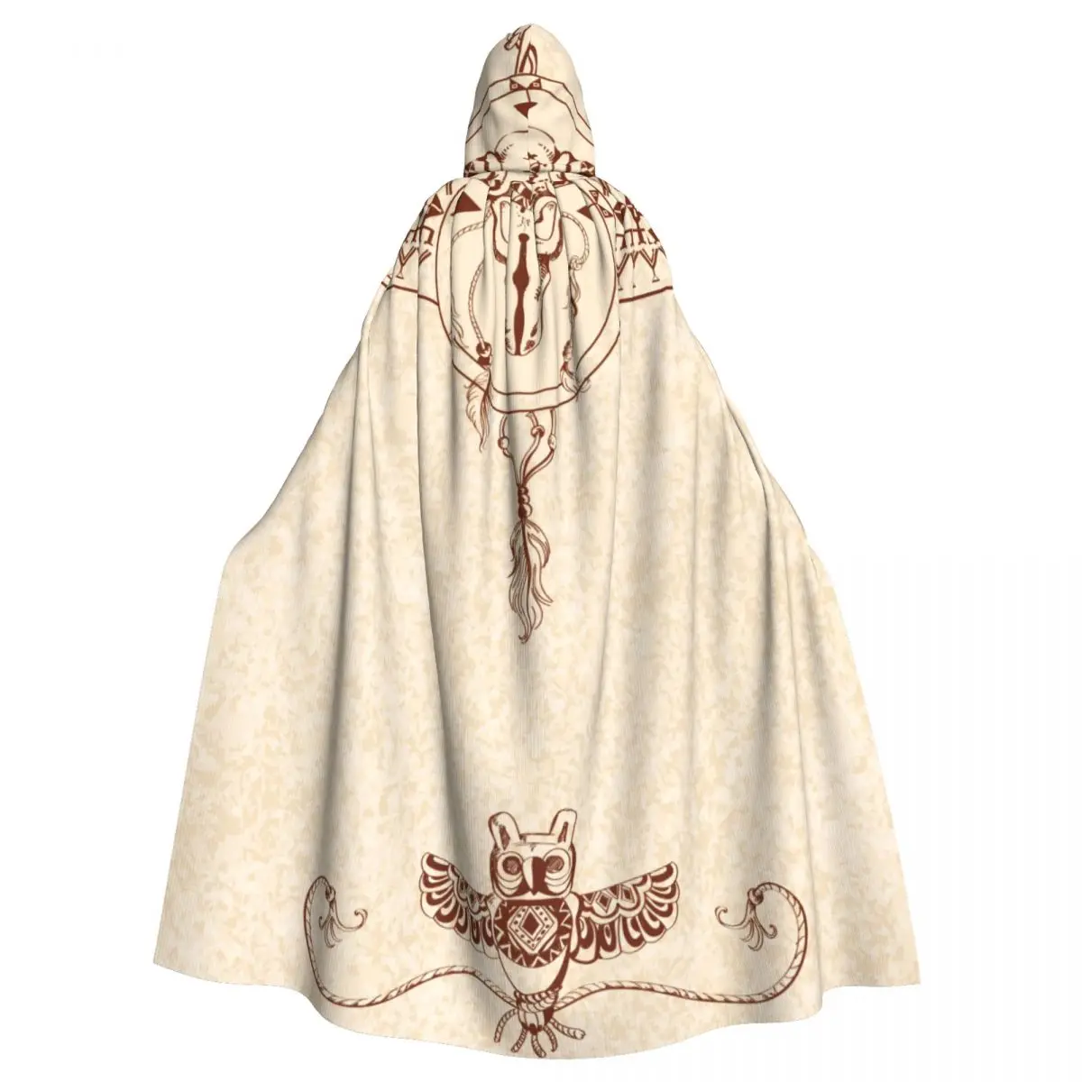 

Unisex Witch Party Reversible Hooded Adult Vampires Cape Cloak Tribal Sketch With Bull Skull And Owl Animal Traditional Totem