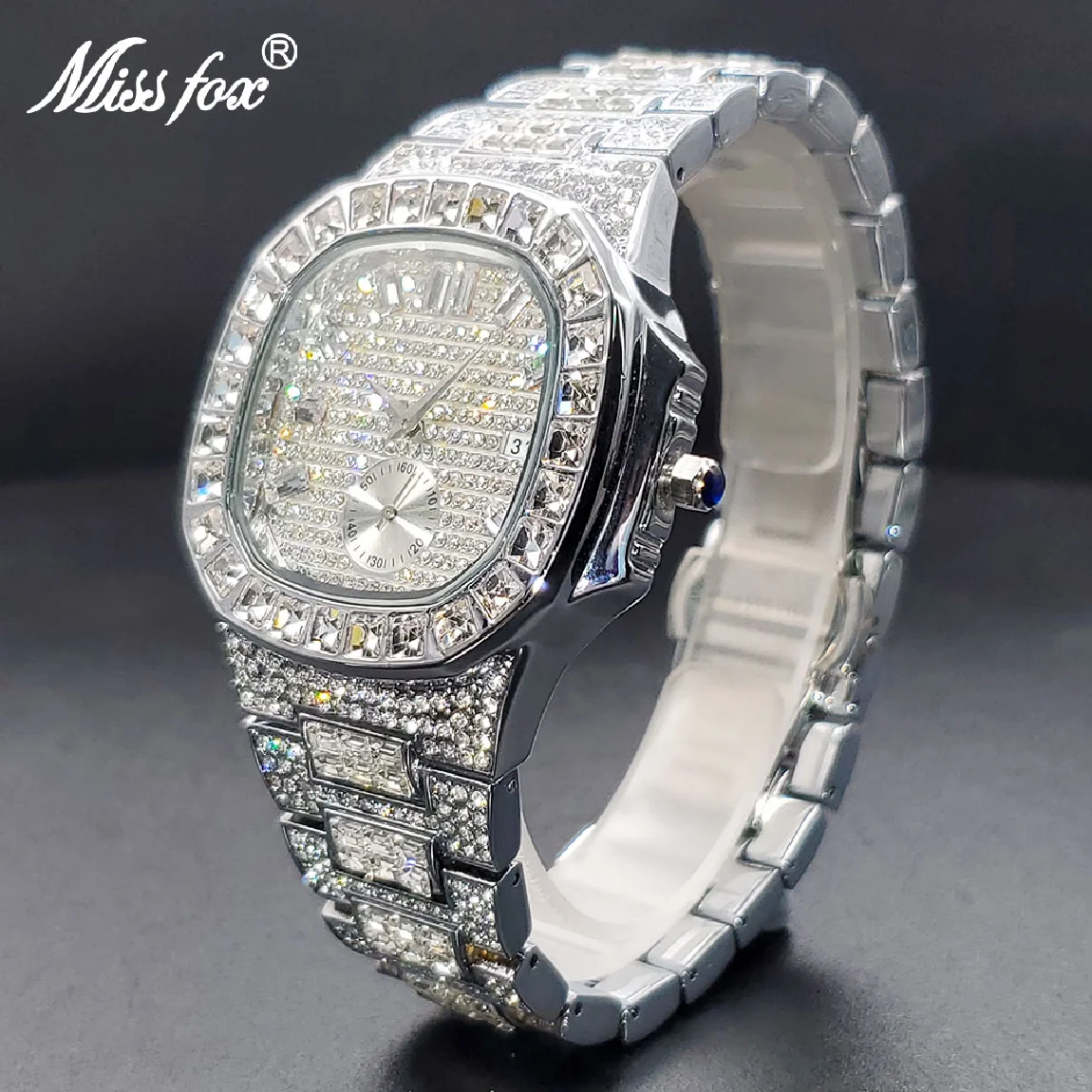 

Watch For Men Luxury Gold 42mm Dual Dial Hand Clock With Baguette Gem Bracelet Waterproof Quartz Watches Man Trending Products