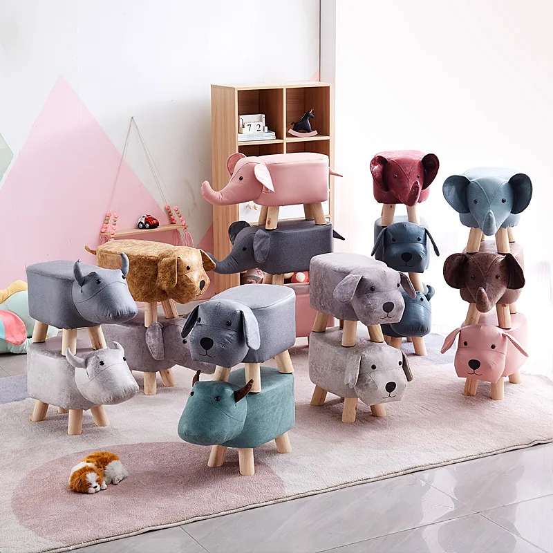 

Cute Cartoon Stool Solid Wood Frame Stable And Durable High Elastic Sponge Technological Fabric Children'S Home Sofa Chair