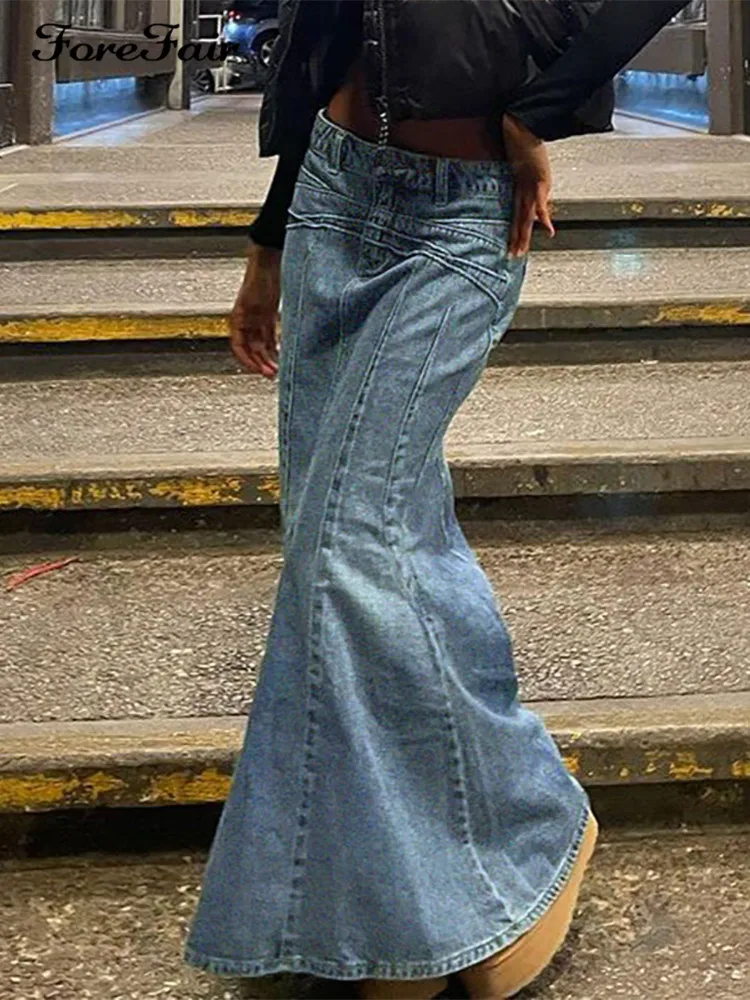 

Юбка-макси Женская джинсовая с заниженной талией, свободного покроя