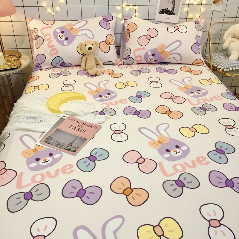 

100% Cotton Bed Mattress Cover Fitted Sheet King Queen Size Sheet All-around Elastic Rubber Band Non-slip Dustproof Bed Sheet