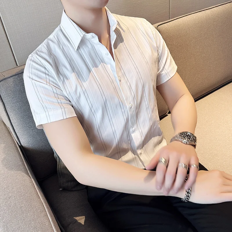 

2023 new summer short-sleeved shirt men's high-quality business social casual stripe top