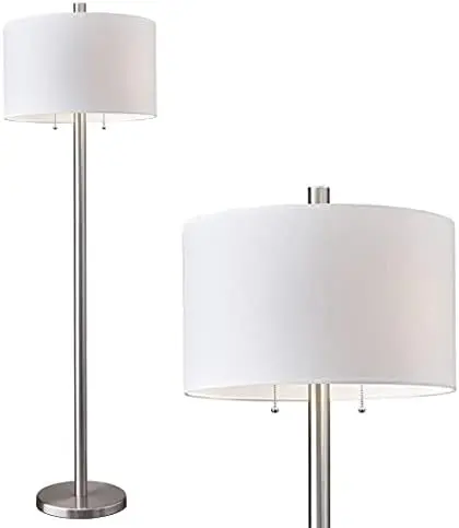 

Торшерная лампа для бульвара, 61 дюйм, 2 лампы накаливания 100 Вт/26 Вт CFL, матовая сталь, 1 Высокая Лампа