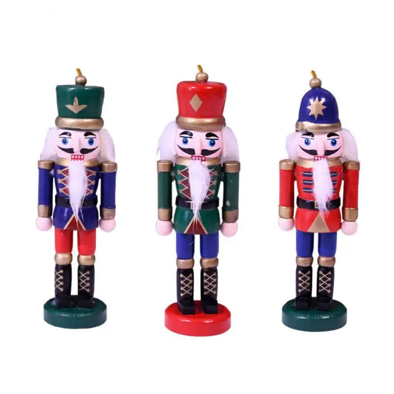 

3pcs 13cm Nutcracker Pendant Wooden Statues & Sculptures Cartoon Figurines Xmas Crafts Christmas Decorations Home Decor