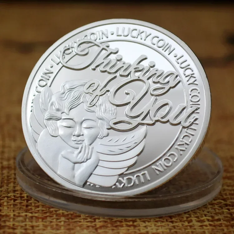 Thinking of You Basso-Relievo Collectible Coins Silvery Golden Plated Souvenir Coin Creative Gift