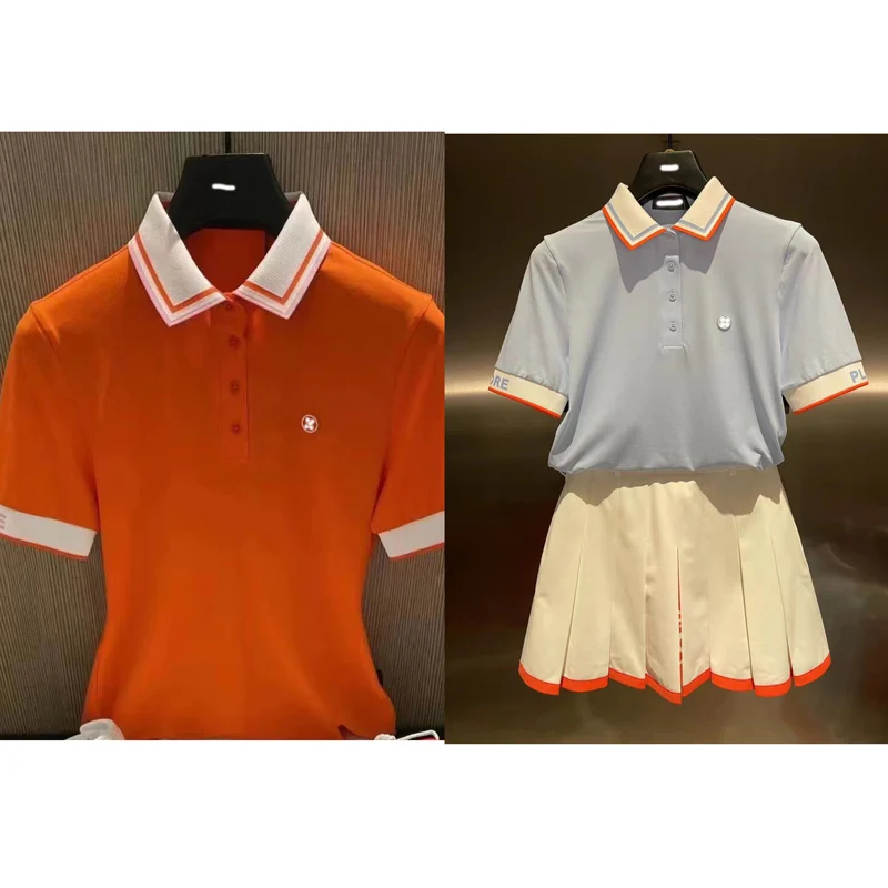 

Корейская одежда для гольфа, женская футболка с коротким рукавом, приталенная, Спортивная, быстросохнущая, дышащая, тонкая Солнцезащитная рубашка-поло
