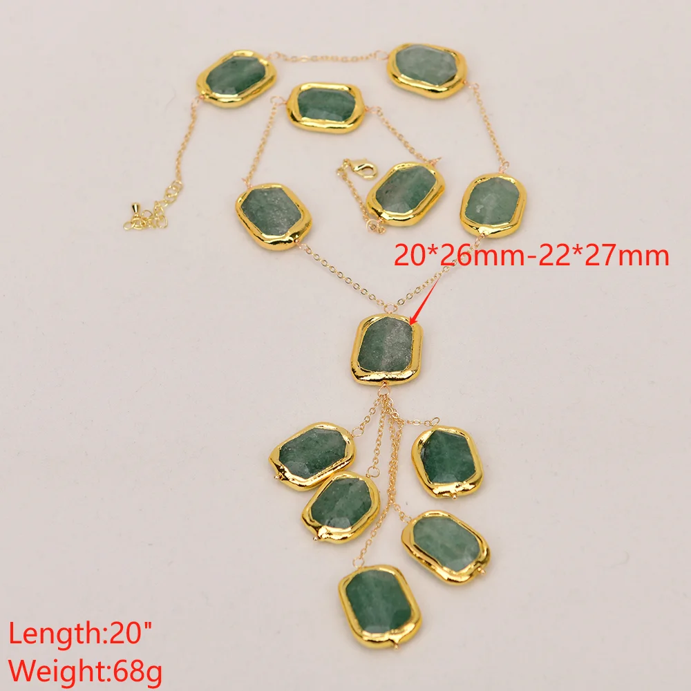 Ожерелье G-G Natural Gems из зеленого клубничного кварца с позолотой 24K, цепочка с камнями, символ удачи, женское украшение (art.: 3920db587fdf8) - 3920db587fdf8