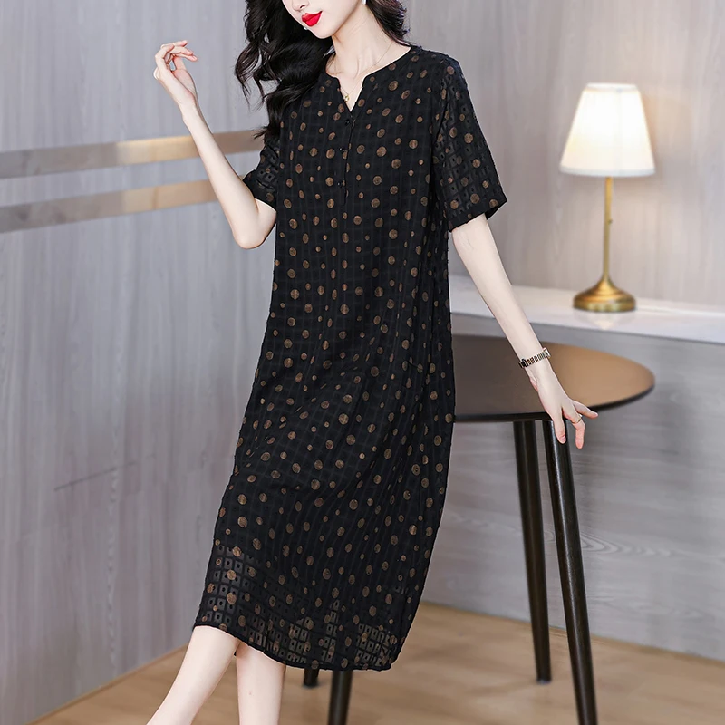 Женское черное шелковое платье с коротким рукавом свободная Облегающая Юбка До