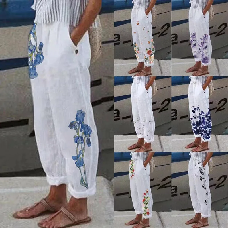 

2023 Cotton Linen Fashion Women Pants Spring Summer New Pockets Ladies Casual Office Loose Wide Leg Trousers
