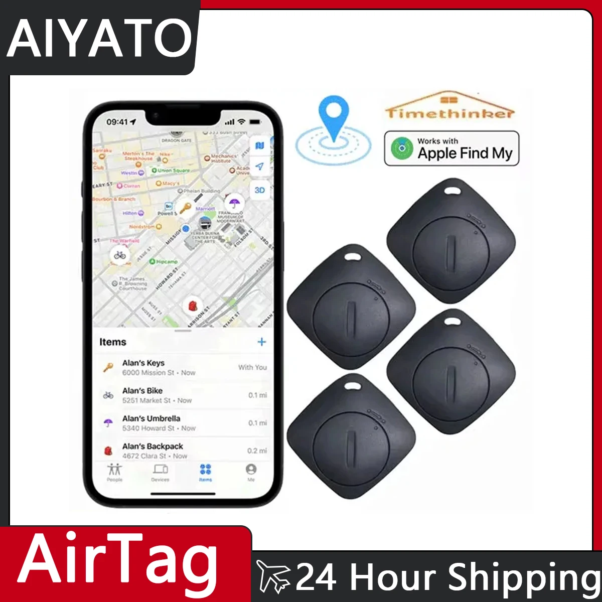 AIYATO Bluetooth Key Finder работает с Apple Find My Global Network Smart AirTag Tracker для систем IOS Локатор
