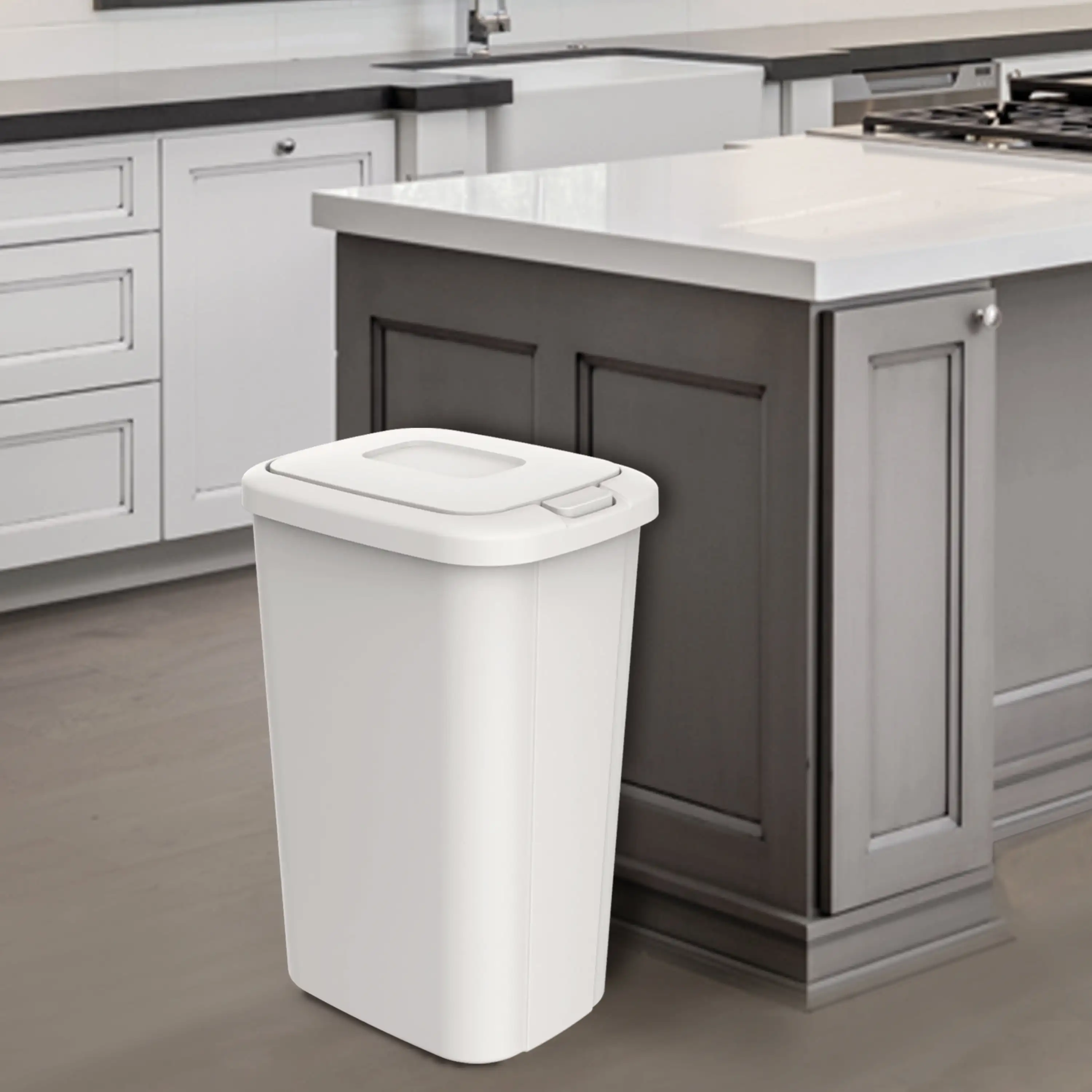 

13.3 Gallon Trash Can, Plastic Touch Top Kitchen Trash Can, White