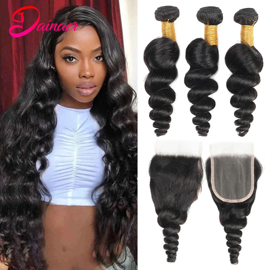 

Peruvian Loose Wave Bundles With 5x5 Closure Remy Hair Extension 3 Bundles With Closure 100% Human Hair Closure With Bundle