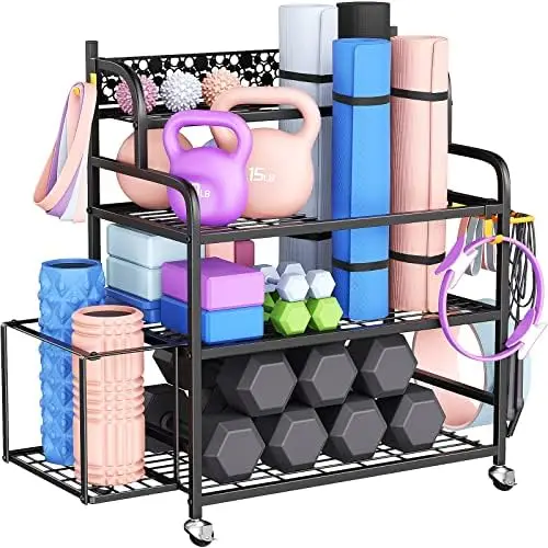 

Gym Storage , Yoga Mat Storage Yoga Mat Holder, Gym Organizer Workout Storage for Dumbbells Yoga Mats Foam Rollers Kettlebell