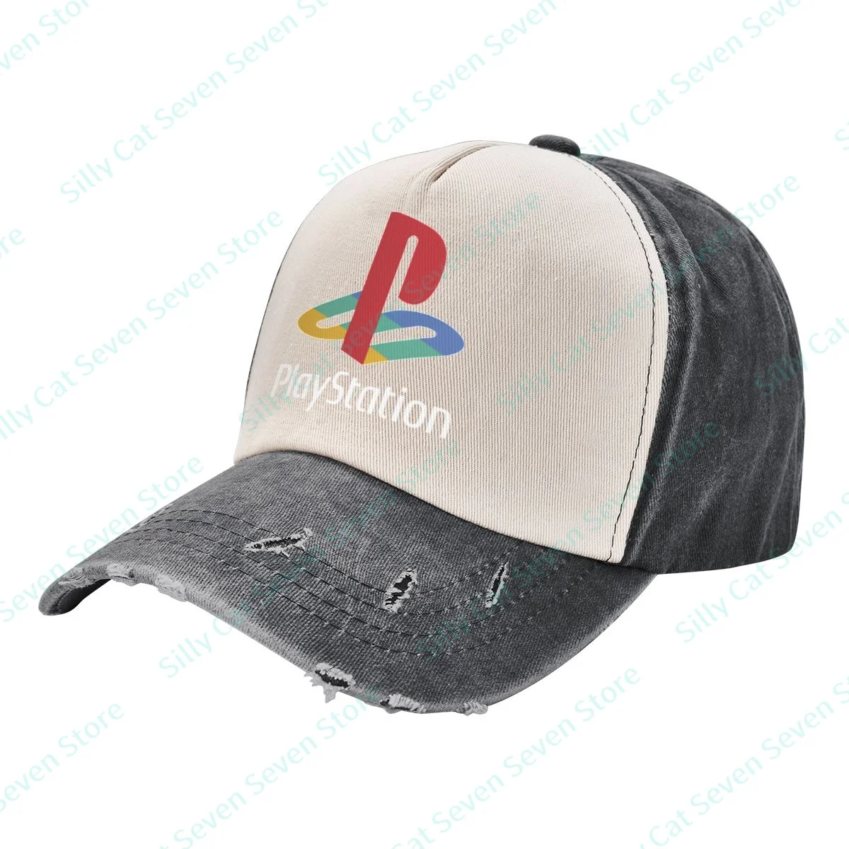 

Fashion PS4 cowboy Baseball Cap Men Women Vintage adjustable Mixed color stitching Baseball Cap Washed Dad Hat