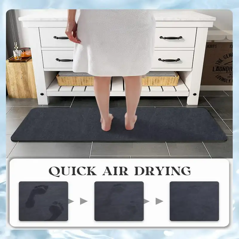 

Mats Rugs 24"x 48" Quick Dry Bath Mat Navy Bath Rug Super Absorbent Non Slip Rubber Backed Thin Bathroom Rugs Fit Under Door Was