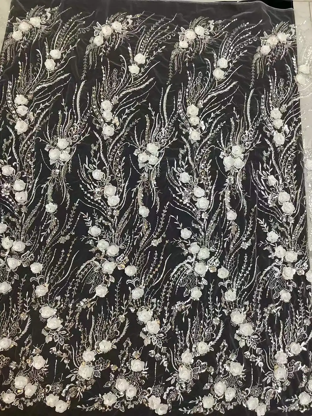 

Exquisite bead 3D hand-embroidered fabric/wedding dress fabric African lace embroidery fabric designed for evening dress