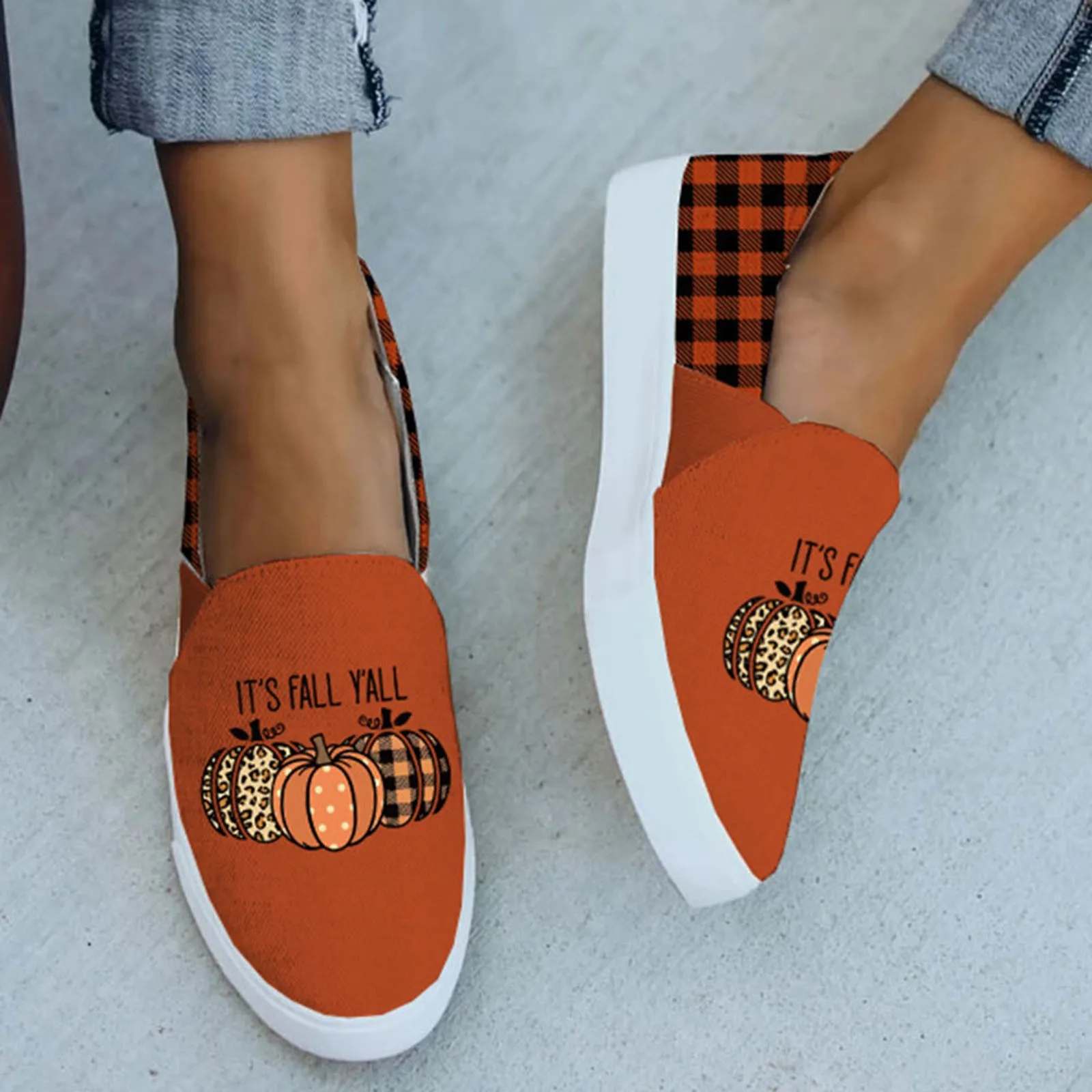 

Туфли женские/мужские с принтом тыквы, повседневные удобные лоферы, без застежки, плоская подошва, повседневные, осень 2023