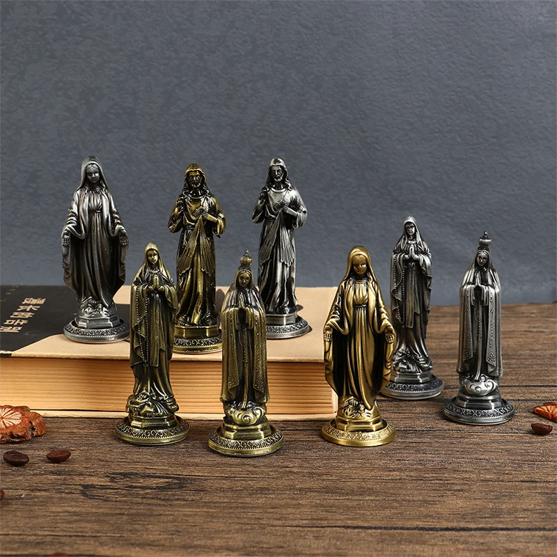 

Винтажные латунные статуэтки Богородицы Марии, миниатюрные настольные украшения, маленькая Статуэтка Богородицы, украшение для дома, подарок ручной работы, 1 шт.