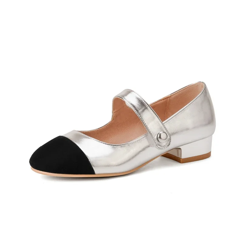 Женские туфли с пряжкой на ремне туфли-лодочки в стиле Мэри Джейн серебристого и