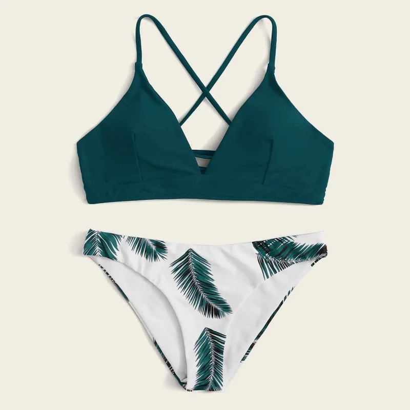 

Sexy Bandeau Bikini Set Women Floral Random Print Bikini Set Push-Up Swimsuit Beachwear Padded Swimwear Bathing Suit