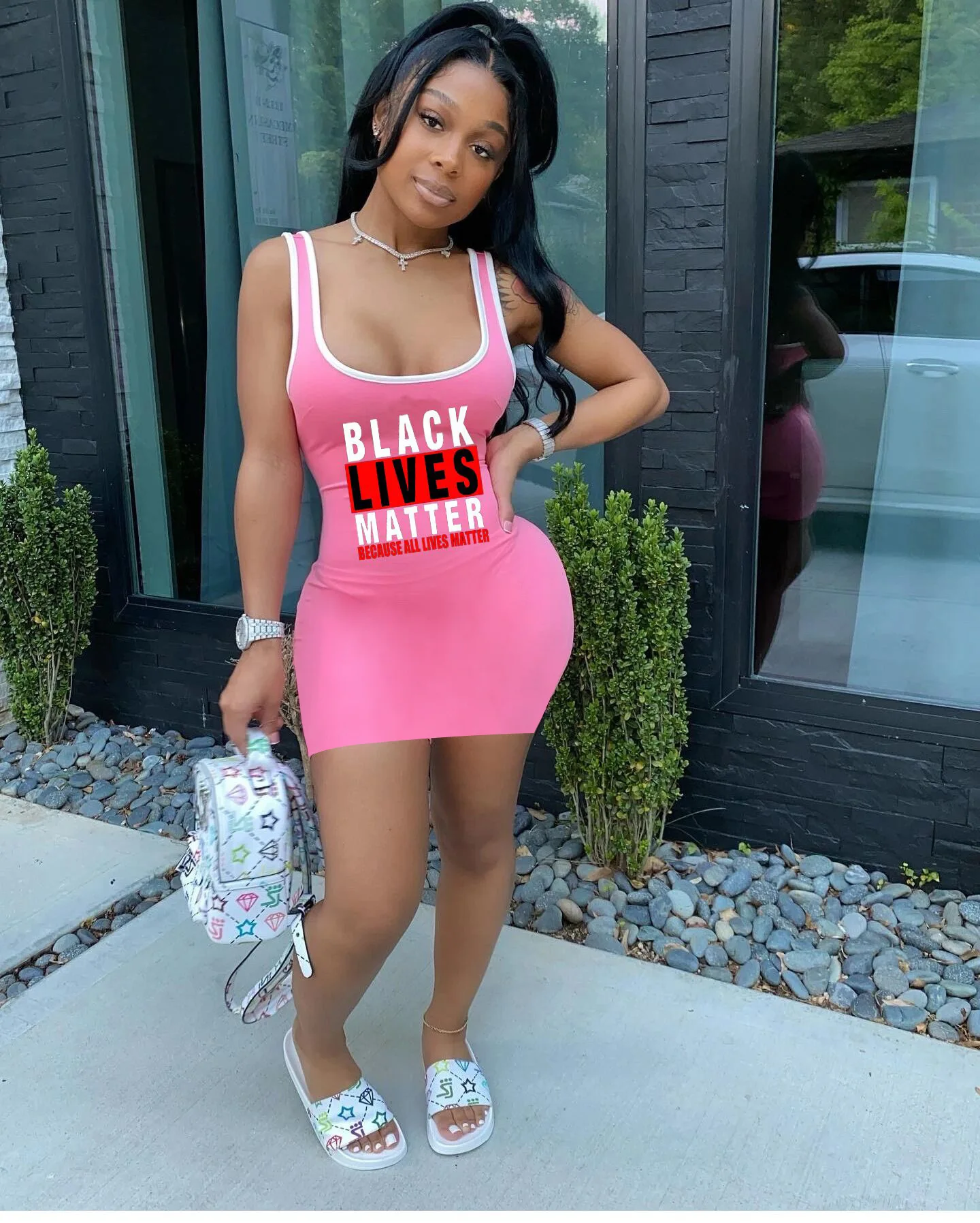 

Women's Sexy Bodycon Tank Dress 2022 Summer Sleeveless Letter Print Club Mini Dresses