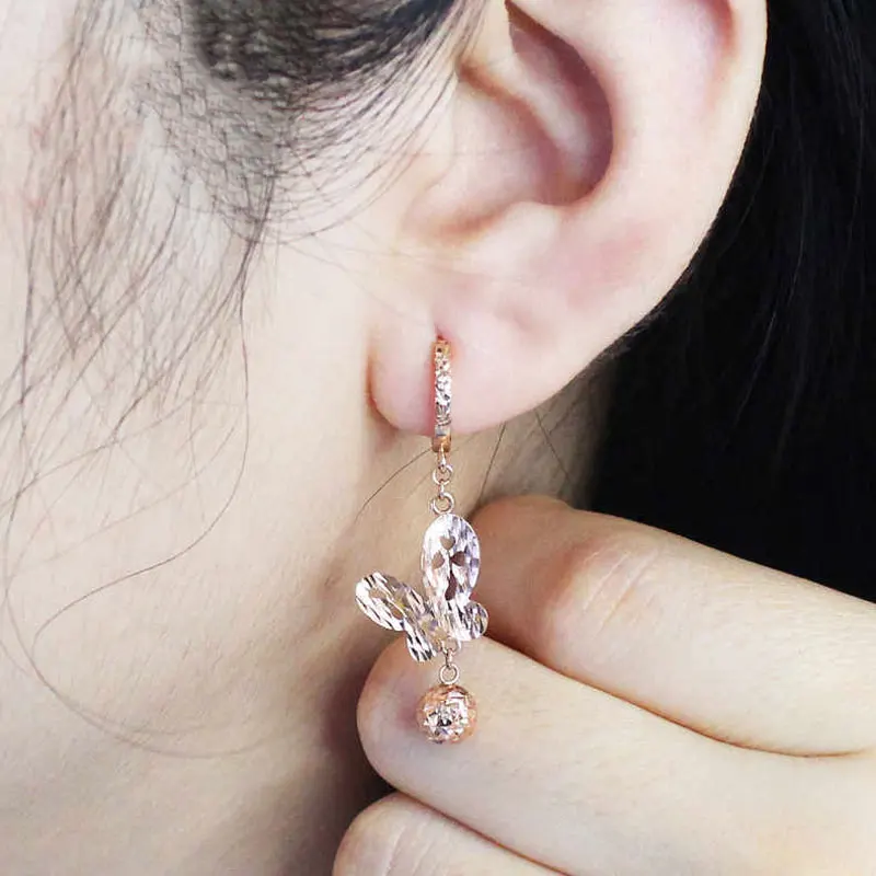 585 purple gold light luxury butterfly tassel earrings for women14k rose romantic hollow design exquisite wedding jewelry