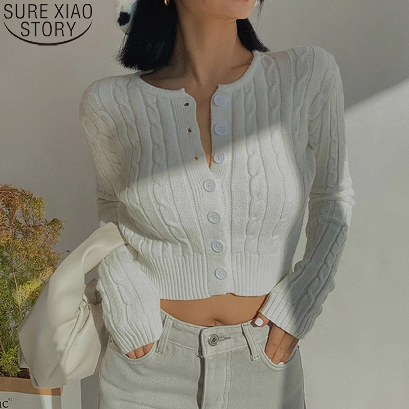 

Sexy Cardigans Knitted Tops Fashion Vintage Autumn Short Length Navel-exposed Long Sleeve Sweater Women Slim Fit Sweaters 23163