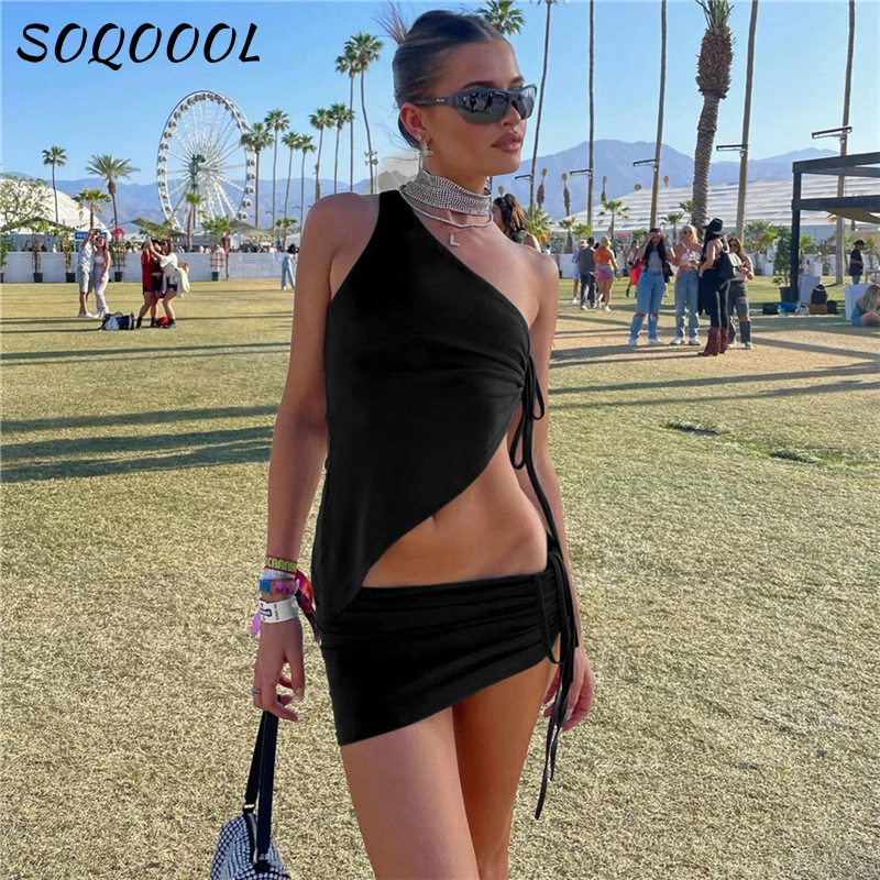 Женский летний комплект из двух предметов короткий топ на одно плечо и мини-юбка |