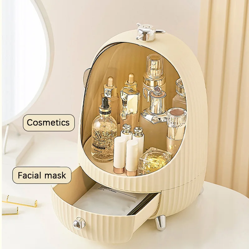 

LED Light Makeup Organizer Box Large Capacity Dustproof Skin Care Storage Box BedRoom Desktop Cosmetic Drawer Display Cabinet