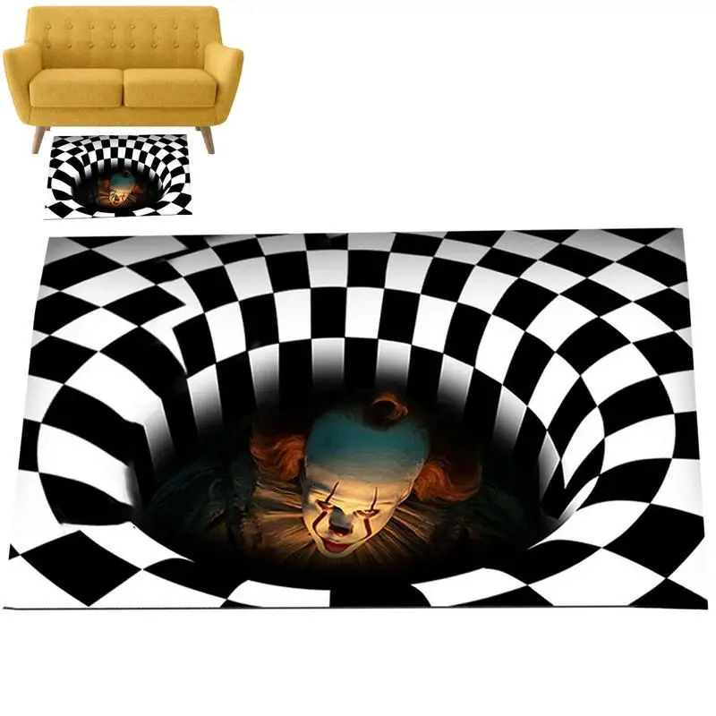 

Halloween 3D Sewer Manhole Cover Horror Carpet Clown Trap Visual Doormat Living Room Bathroom Floor Mat Halloween Decoration