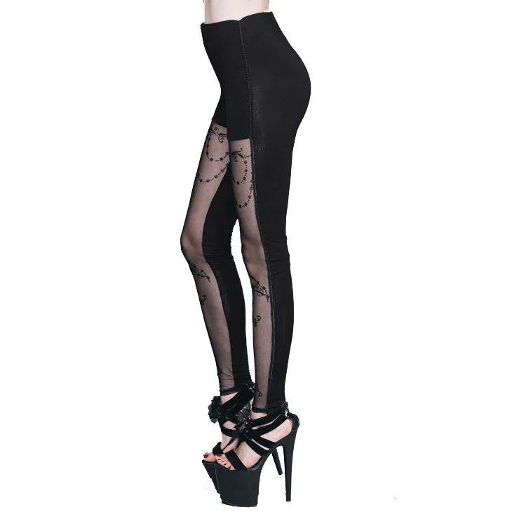 Evalady Gothic Women's Leggings Black See Through Pants Sexy Lady Palace Court Party Long Leggings